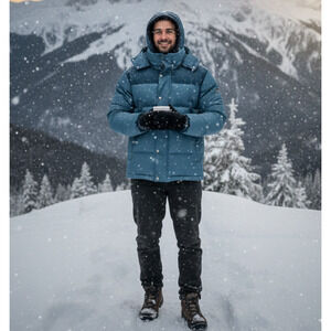 Pangaia Men’s XL Flwrdwn Recycled Nylon Short Puffer Coat Storm Blue Gorecore